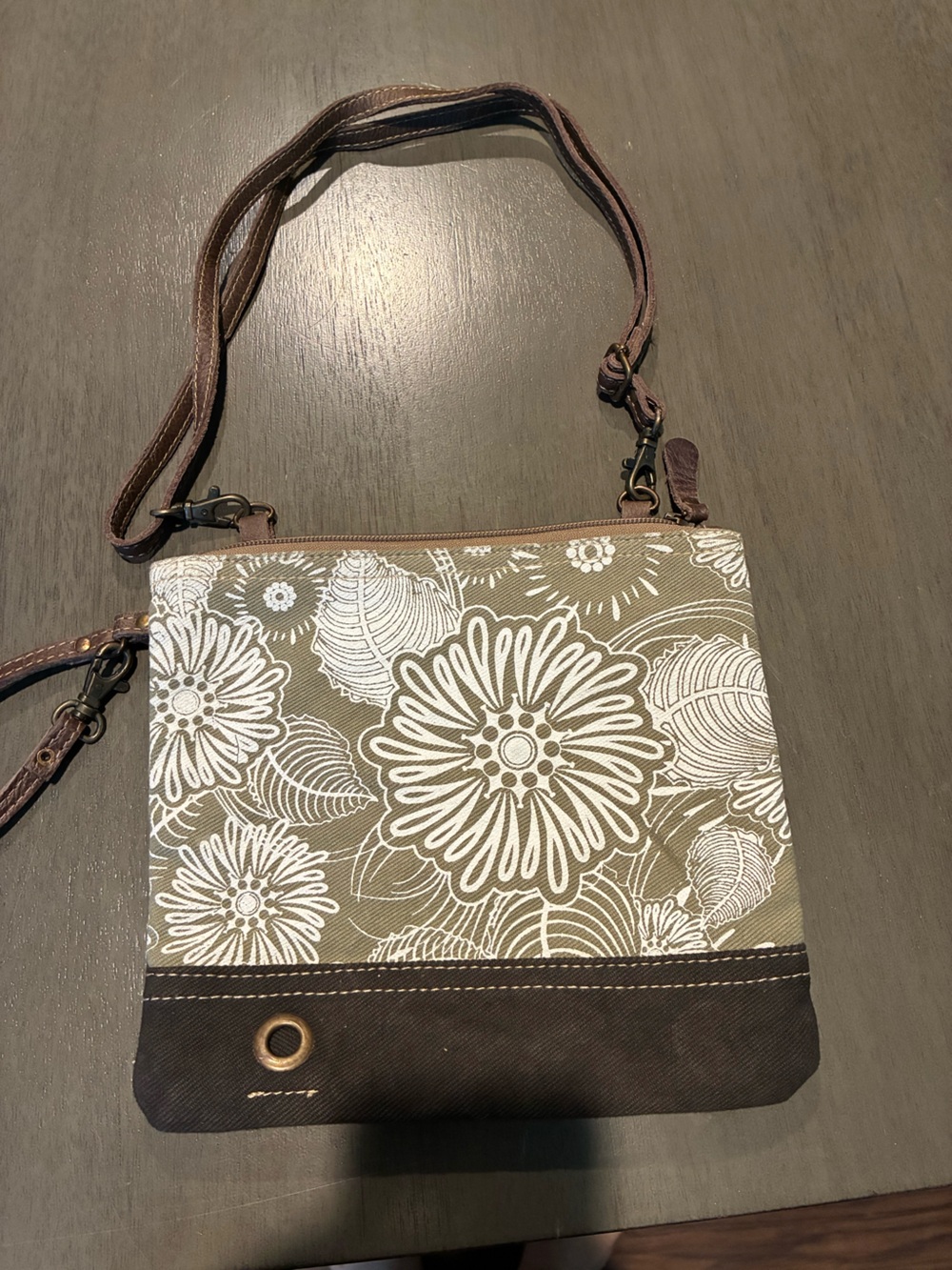 Myra Bag Taupe and White Floral Crossbody
